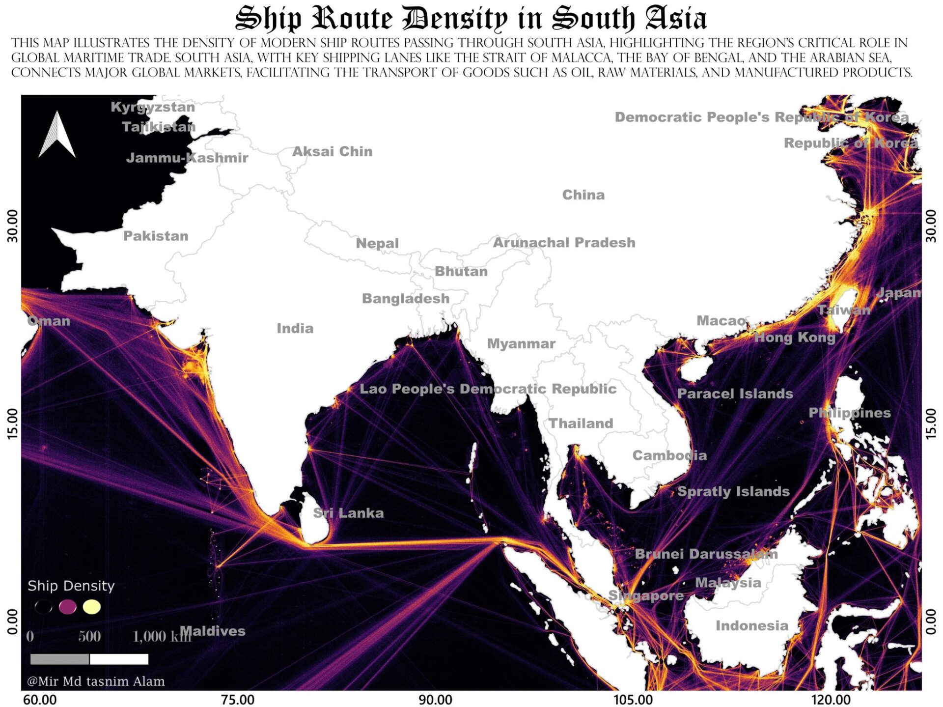 Ship Route Density in South Asia